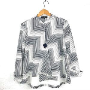 Yushi Black/White Geometric Print Lightwght Blazer